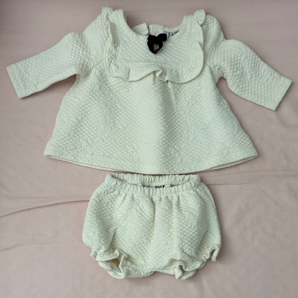 Cream Quilted Baby Girl Outfit
